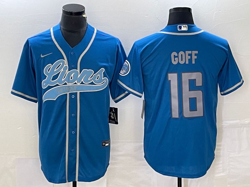 Men Detroit Lions 16 Goff Blue Co Branding Nike Game NFL Jersey style 1